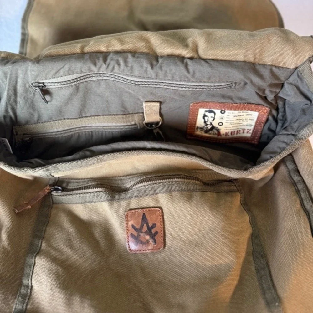 A. Kurtz Maplewood Courier Backpack leather Canvas Paratrooper Khaki Cotton Tan